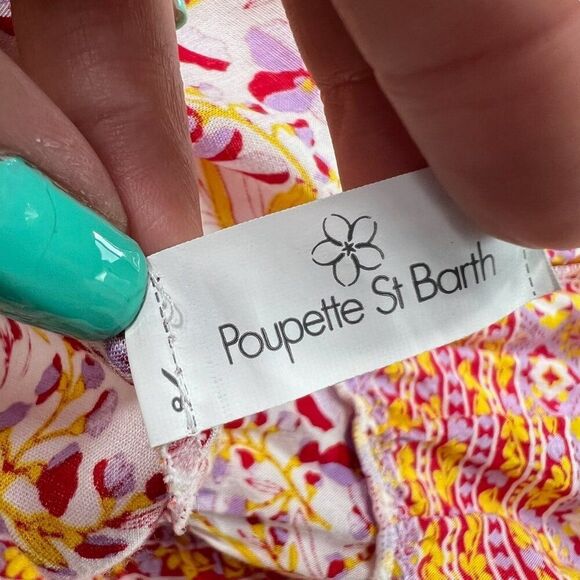 Poupette St Barth Camila Floral Pattern V-Neck Mini Dress Red Size Medium - Picture 7 of 8